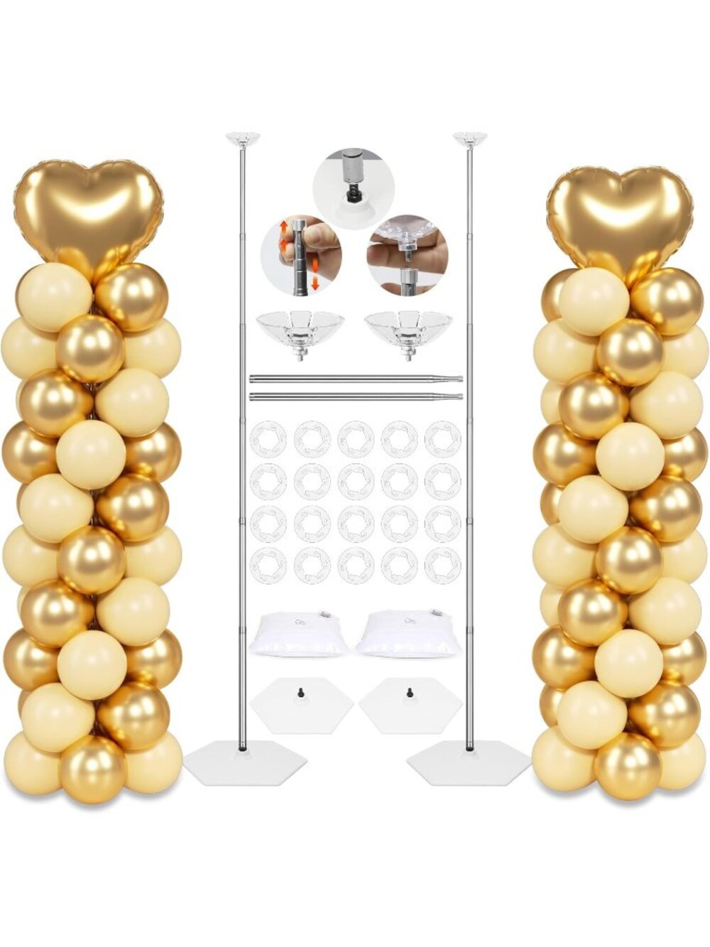 New 2 Sets Balloon Column Stand Kit with Reusable Metal Telescopic